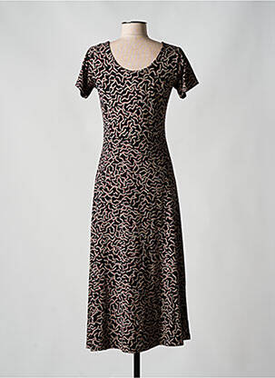Robe mi-longue imprimé fantaisie manches courtes noir SKUNKFUNK femme