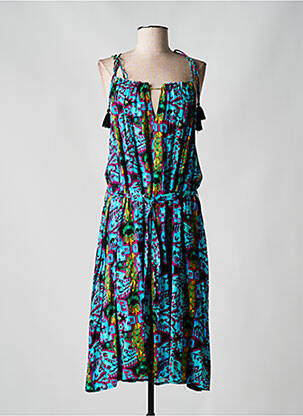 Robe mi-longue imprimé fantaisie fines bretelles bleu FREEMAN T.PORTER femme