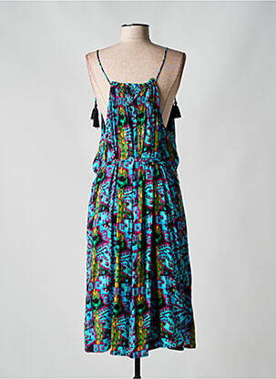 Robe mi-longue imprimé fantaisie fines bretelles bleu FREEMAN T.PORTER femme