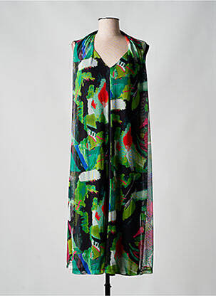 Robe mi-longue imprimé fantaisie sans manche noir MALOKA femme