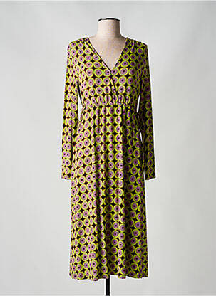Robe mi-longue imprimé fleurs manches longues vert SURKANA femme