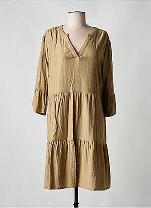 Robe mi-longue manches 3/4 manches 3/4 marron CREAM femme