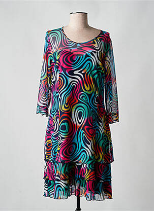 Robe mi-longue coupe fluide manches 3/4 bleu GUY DUBOUIS femme