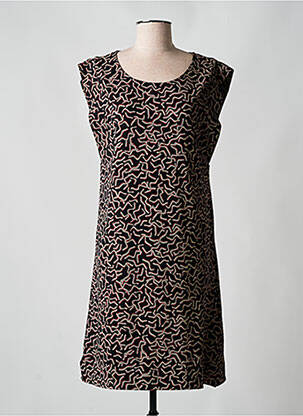 Robe mi-longue imprimé fantaisie manches courtes noir SKUNKFUNK femme