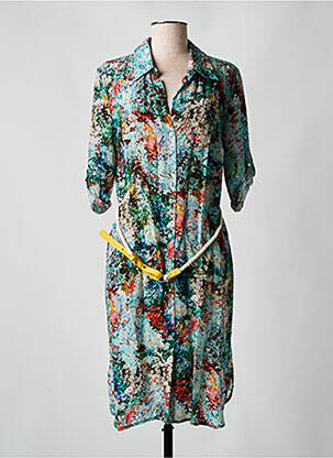 Robe mi-longue coupe fluide manches 3/4 bleu REVER MILE femme