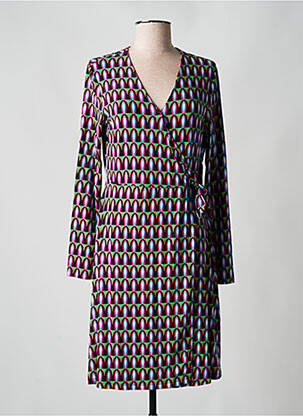 Robe mi-longue imprimé fantaisie manches longues vert SURKANA femme