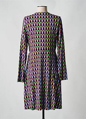 Robe mi-longue imprimé fantaisie manches longues vert SURKANA femme