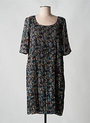 Robe mi-longue imprimé fleurs manches courtes noir LOLA ESPELETA femme