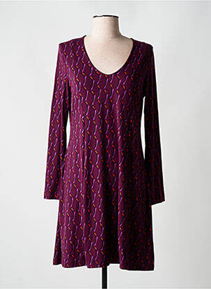 Robe mi-longue imprimé fantaisie manches longues violet SURKANA femme