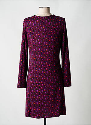 Robe mi-longue imprimé fantaisie manches longues violet SURKANA femme