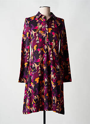 Robe mi-longue imprimé fantaisie manches longues violet SURKANA femme