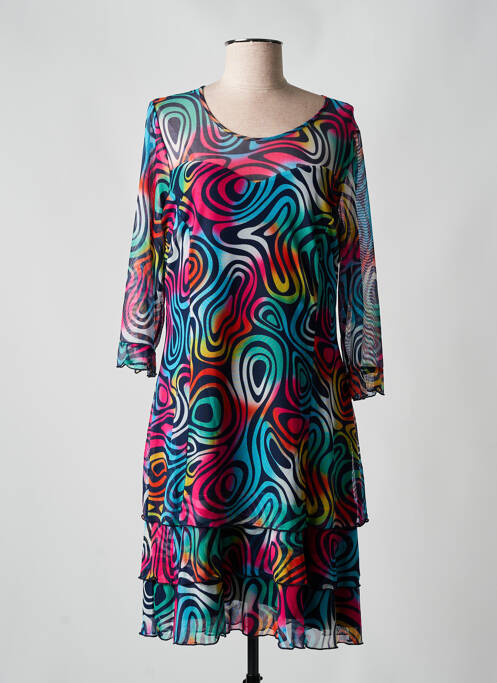 Robe mi-longue coupe fluide manches 3/4 bleu GUY DUBOUIS femme