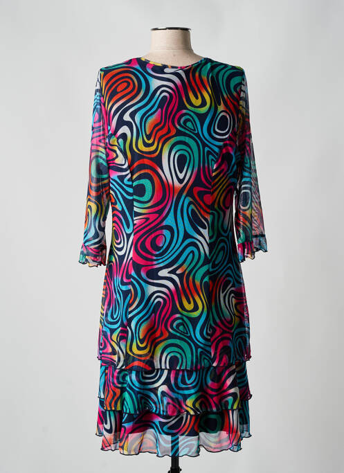 Robe mi-longue coupe fluide manches 3/4 bleu GUY DUBOUIS femme