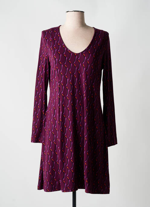 Robe mi-longue imprimé fantaisie manches longues violet SURKANA femme