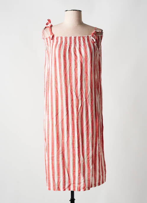 Robe mi-longue tissage crêpe fines bretelles rouge CREAM femme