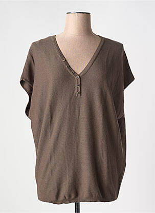 Pull col v manches courtes vert MORGAN femme