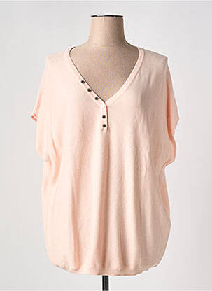 Pull col v manches courtes rose MORGAN femme