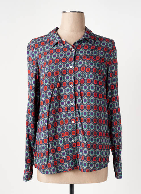 Chemisier imprimé fantaisie manches longues bleu FELINO femme