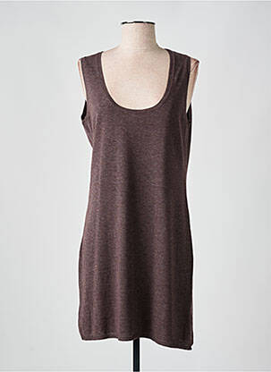 Robe pull tissage chiné sans manche marron PLACE À PART femme