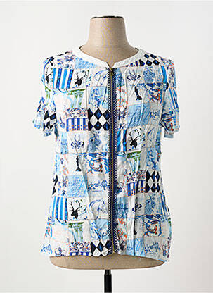 Blouse tissage popeline manches courtes bleu S.QUISE femme