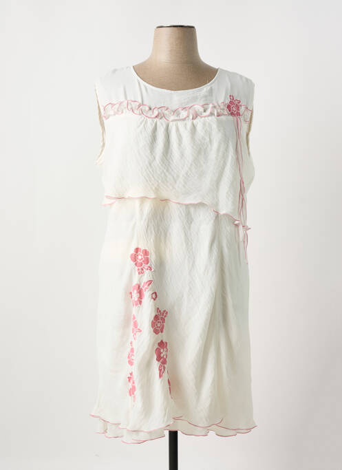 Robe mi-longue imprimé fleurs sans manche blanc S.QUISE femme