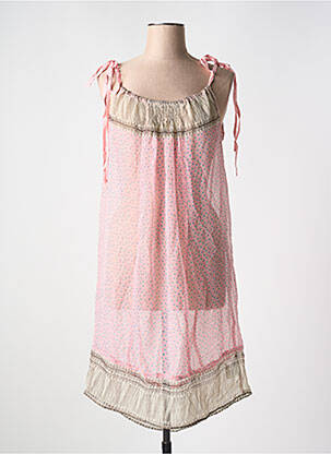 Robe mi-longue imprimé fleurs fines bretelles rose REDSOUL femme