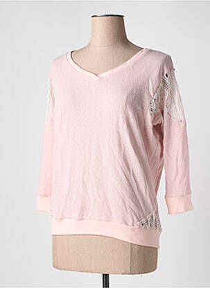 Sweat-shirt broderie manches 3/4 rose REDSOUL femme