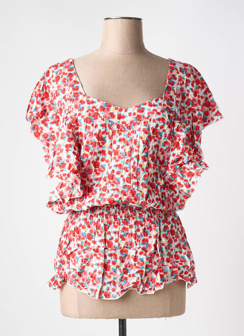 Blouse imprimé fleurs manches courtes rouge REDSOUL femme