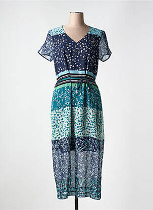 Robe longue imprimé fantaisie manches courtes bleu GRIFFON femme