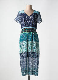 Robe longue imprimé fantaisie manches courtes bleu GRIFFON femme