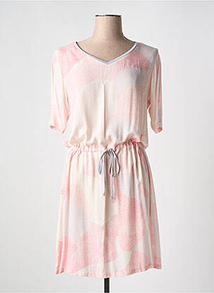 Robe mi-longue imprimé fantaisie manches courtes rose TBS femme