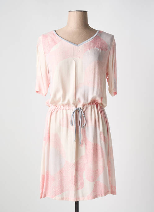 Robe mi-longue imprimé fantaisie manches courtes rose TBS femme