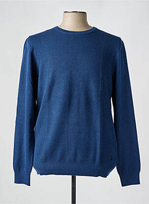Pull maille souple et aérée manches longues bleu IZAC homme