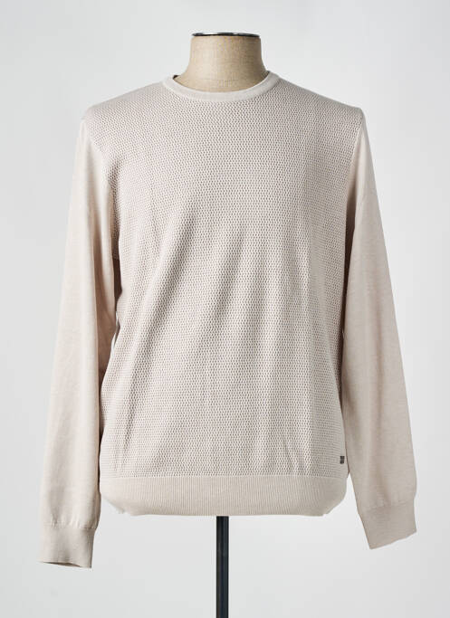 Pull maille souple et aérée manches longues beige IZAC homme
