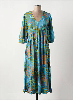 Robe longue imprimé fantaisie manches 3/4 bleu WHITE STUFF femme