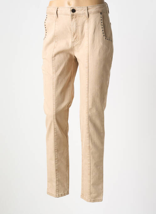 Jeans coupe slim stretch taille haute beige FUEGO WOMAN femme