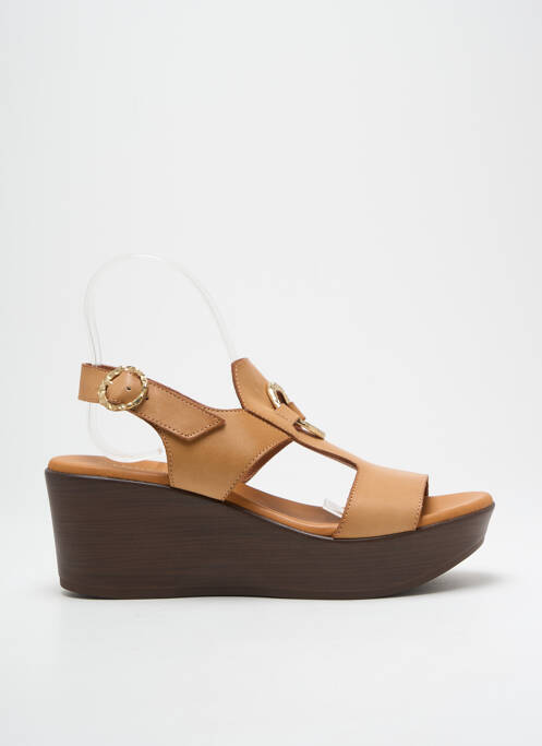 Sandales/nu pieds matière lisse talon de 7 à 9cm marron PAULA URBAN femme