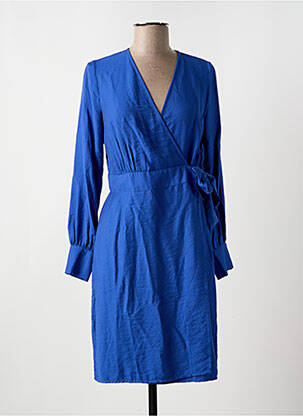 Robe mi-longue tissage crêpe manches longues bleu LA FEE MARABOUTEE femme
