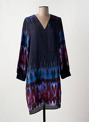 Robe mi-longue coupe fluide manches longues bleu LA FEE MARABOUTEE femme