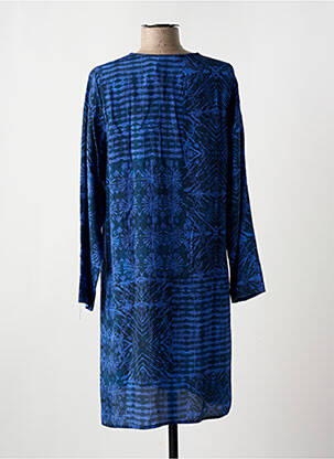 Robe mi-longue imprimé fantaisie manches longues bleu LA FEE MARABOUTEE femme