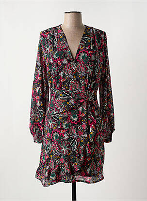 Robe courte imprimé fleurs manches longues noir IKKS femme