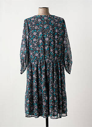 Robe courte coupe fluide manches 3/4 bleu LA FEE MARABOUTEE femme