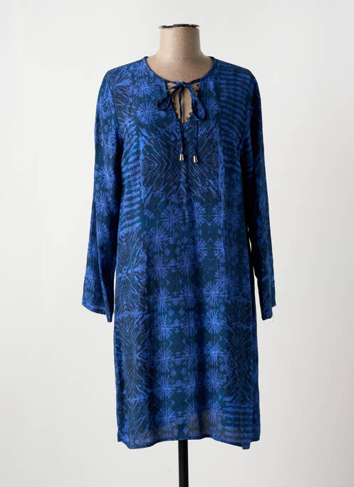 Robe mi-longue imprimé fantaisie manches longues bleu LA FEE MARABOUTEE femme