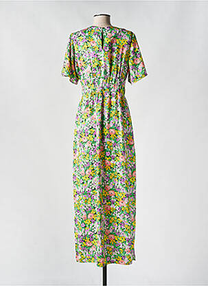 Robe longue imprimé fleurs manches courtes vert HIPPOCAMPE femme