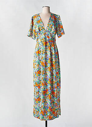 Robe longue imprimé fleurs manches courtes vert HIPPOCAMPE femme