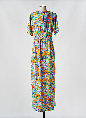 Robe longue imprimé fleurs manches courtes vert HIPPOCAMPE femme