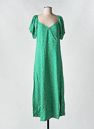 Robe mi-longue imprimé fleurs manches courtes vert SALSA femme