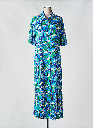 Robe mi-longue imprimé fantaisie manches courtes bleu AN' GE femme