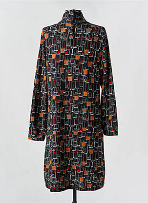 Robe mi-longue imprimé fantaisie manches longues noir MD'M femme