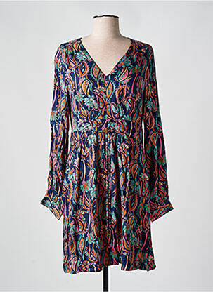 Robe courte coupe évasée manches longues bleu LOLA ESPELETA femme